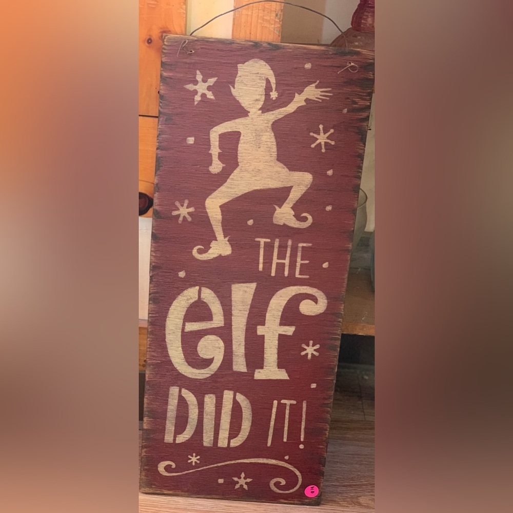 Festive Elf Wall Sign - Red and White
